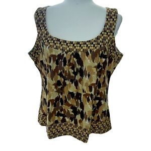 Liz & Co XL Brown Multi-color Geometric Sleeveless Blouse